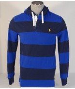 Polo Ralph Lauren Blue Stripe Hooded Long Sleeve Polo Shirt Men&#39;s NWT - $114.99