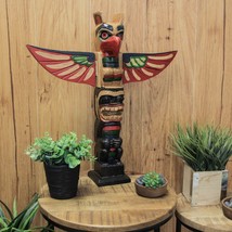Handcrafted Northwest Coast Style Eagle Totem Pole Sculpture 20 Inches Tall - £31.14 GBP