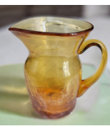 Vintage Amber Crackled Hand Blown Glass Creamer Pitcher 3.5&quot; Tall Applie... - $11.45