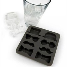 Gentlemans Dapper Ice Cube Tray Moustache Bowtie Glasses Silicone Party Supplies - £6.25 GBP