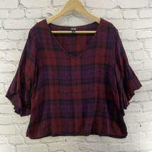 A.N.A. Blouse Womens Sz L Red Plaid Flutter Sleeves - £9.49 GBP