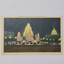 Postcard Illuminated Fountain on Capitol Plaza Washington DC Linen Unposted - $7.87