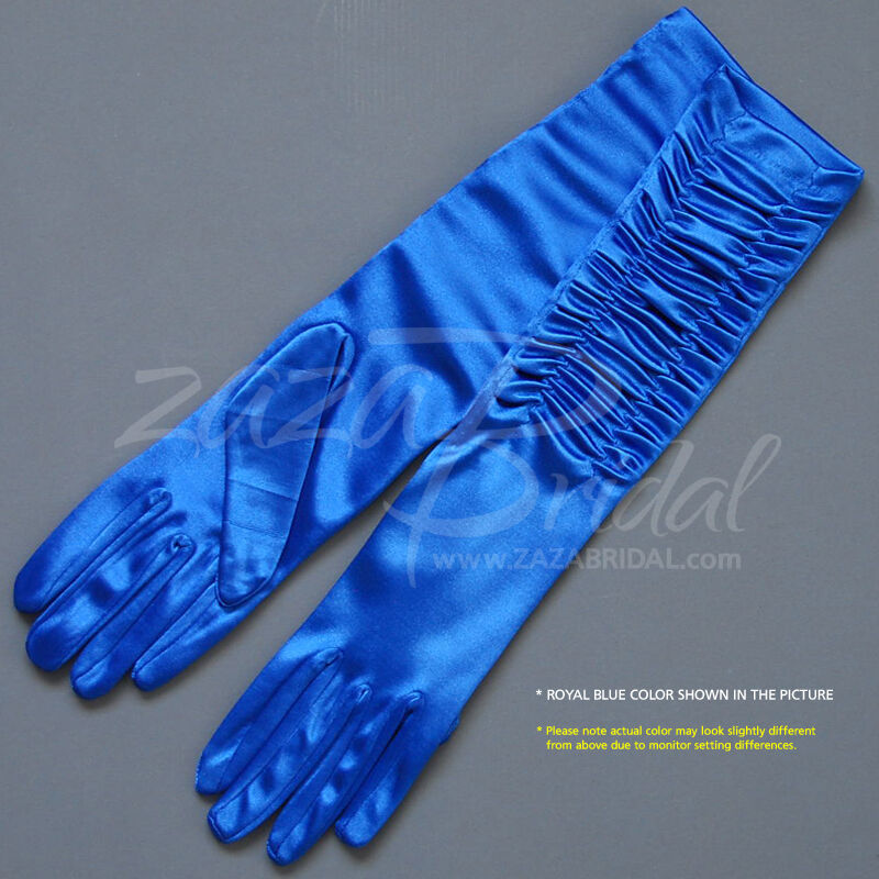 GATHERED SHINY STRETCH SATIN DRESS GLOVES - $17.99