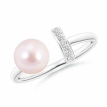 ANGARA Japanese Akoya Pearl and Diamond Bar Ring for Women in 14K Solid Gold - £648.76 GBP