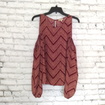 Lily White Blouse Womens Large Red Chevron Striped Long Sleeve Cold Shoulder Top - $19.99