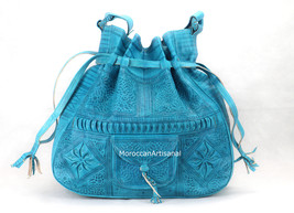 Moroccan leather bag, Shoulder Bag, Leather Cross Shoulder, Boho Drawstr... - $85.00