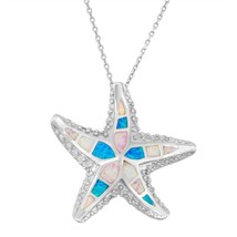Sterling Silver White, Pink, and Blue Inlay Opal Starfish Pendant - £64.18 GBP