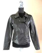 Black Vegan Leather Moto Jacket Dollhouse Outerwear Womens Size Medium - £33.86 GBP