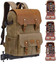 Jaep Camera Backpack - Weather Resistant 16 Ounces Waxed Memory Canvas –, Khaki - $122.99