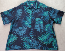 Van Heusen Shirt Men&#39;s 3XL Black Blue Hawaiian Short Sleeve Collared Button Down - £16.02 GBP