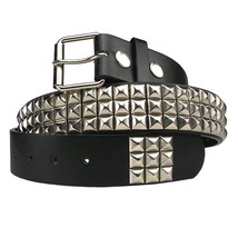 Punk Rock Biker Metal 3 Row Silver Pyramid Studs Mens Leather Belt Black XL - £15.09 GBP