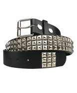 Punk Rock Biker Metal 3 Row Silver Pyramid Studs Mens Leather Belt Black XL - £14.92 GBP