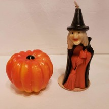 GURLEY Halloween Candles Wicked Witch w/Broom &amp; Pumpkin Wax Decoration Vintage - £35.54 GBP