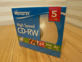 New Memorex High Speed CD-RW Discs. 5-Pack. 12x/700MB/80 Min. For Home a... - $9.49