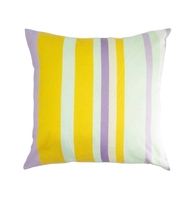 Decorative Pillow, White Cotton Pillow, Yellow Violet Stripes, 16x16&quot; - £22.82 GBP