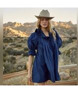 Hunter Bell Sullivan Ruffled Neck Puff Sleeve Mini Dress Navy SZ Small - $133.65