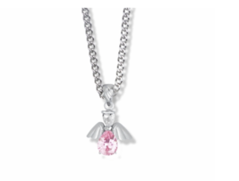 Sterling Silver October Glass Crystal Birthstone Angel Necklace &amp; Chain - £47.95 GBP