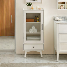 Modern Bathroom Storage Cabinet &amp; Floor Standing Cabinet with Glass Door - White - £140.99 GBP