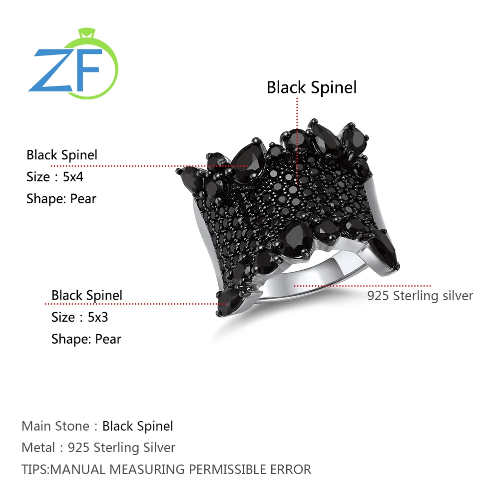 High Quality Natural Black Spinel Fashion Jewelry Personalized 925 Sterling Silv - £59.36 GBP