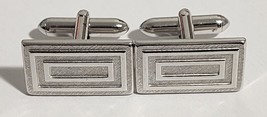 SWANK Cufflinks Silver Tone / Chrome Textured &amp; Smooth Graduated Rectangles - £7.58 GBP