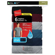 Hanes Men&#39;s ComfortSoft Tagless Pocket T&#39;s - 6 Pack - Assorted - Small (34/36) - £13.93 GBP