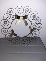 Vintage Metal Christmas Wreath with Holly Leaves Berries &amp; Ribbon - $34.99