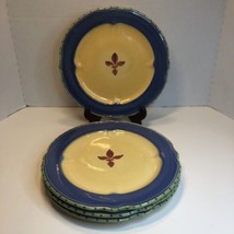 Pfaltzgraff Secrets of Pistoulet 4 Blue Rim Dinner Plates 11&quot; Jane Kolphen - $35.63