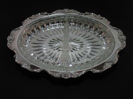 Wallace Royal Rose Divided Oval Relish Crystal Insert 12&quot; Silver Plate 9845 VFC - £50.58 GBP