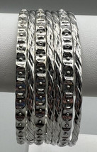 Bracelet Seven Silver Tone Bangles Four Twisted Three Indent Rivet New - £6.10 GBP
