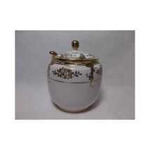 Nippon Spoke Lidded Mustard Jam Jar w/ Spoon Hand Painted Gold Grape Vine Vtg - £96.47 GBP