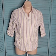Kim Rogers Button Up Collared Shirt ~ Sz 14 ~ Purple &amp; Yellow Stripes - £13.42 GBP