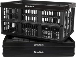 Clevercrates Baskets, Black, 3 Pack, Plastic Stackable Grated Wall Utility - £71.54 GBP