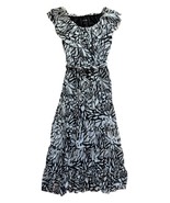 Vtg Fashion Bug Black White Floral Maxi Ruffle Tiered Dress 90s Belt Tie... - $42.11 CAD