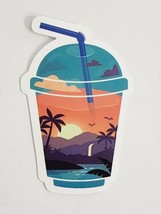 Cup with Straw and Tropical River Scene Coloring Sticker Decal Embellish... - $3.47