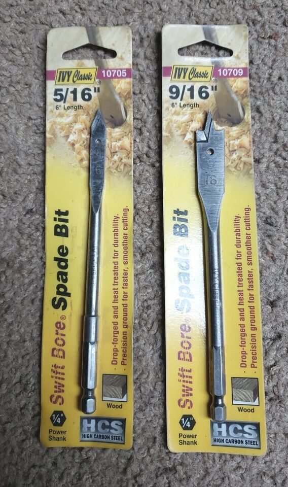 IVY  5/16x6&quot; &amp; 9/16x6&quot; Swift Bore® Wood Spade Bits High-Carbon Steel 2 B... - $12.82