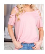Crisscross Cold Shoulder Solid Top Dusty Pink Small - $33.85 CAD