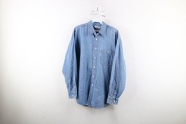 Vtg 90s Disney Mens Medium Faded Mickey Mouse Friends Denim Jean Button Shirt - £39.52 GBP