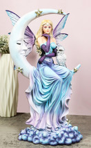 Crescent Moon And Stars Midnight Fairy Luna In Pastel Gown With Snow Owl Statue - £67.55 GBP
