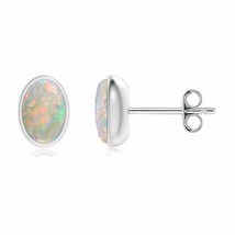 Natural Opal Solitaire Stud Fine Earrings for Women in 925 Sterling Silver - £146.00 GBP+