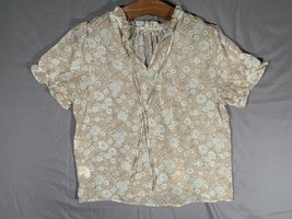 Daily Special Brown/White Floral Blouse Women&#39;s M Medium Decorative Stri... - £8.95 GBP