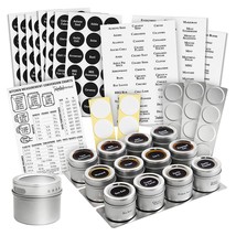 12 Magnetic Spice Jars With 3 Metal Wall Bases For Refrigerator, 269 Preprinted  - £36.46 GBP