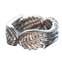 Intage fashion punk fairy feather wings ring ladies hands hug blue gem ring charm rings thumb200