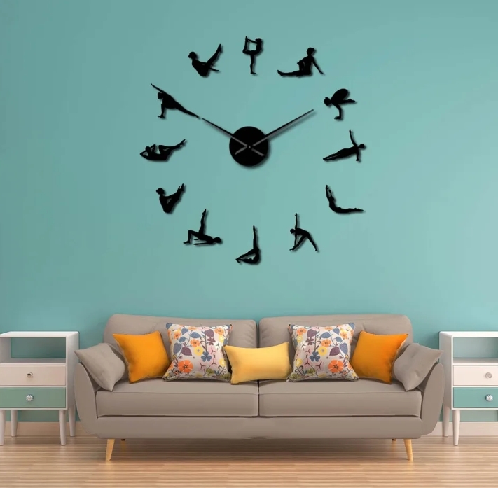 Pilates Poses Fitness Centre Giant Frameless DIY Wall Clock Home Office ... - $22.99+