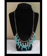 Boho Turquoise Colored Fringe Scoop Necklace 16 with Extender N011 - $282.54 MXN