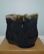 Martino Canada Sz 7 Womens Wedge Boots Fur Trim Black Suede Leather Boot... - $34.64