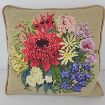 Needlepoint Pillow Floral Country Cottage Boho Shabby Chic French Farmhouse Vtg - £19.73 GBP