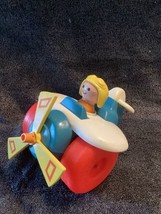VINTAGE FISHER PRICE AIRPLANE PLANE PULL TOY &amp; PILOT LITTLE PEOPLE 1980 - $9.78