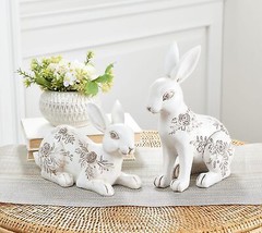 Set of 2 Bunny Figures with Floral Accents by Valerie - $63.03