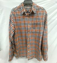 Eddie Bauer Rust Navy Plaid Cotton Long Sleeve Shirt Large - $285.10 MXN