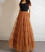 Brown Tiered Tulle Maxi Skirt Outfit Women Custom Plus Size Holiday Tulle Skirt image 3